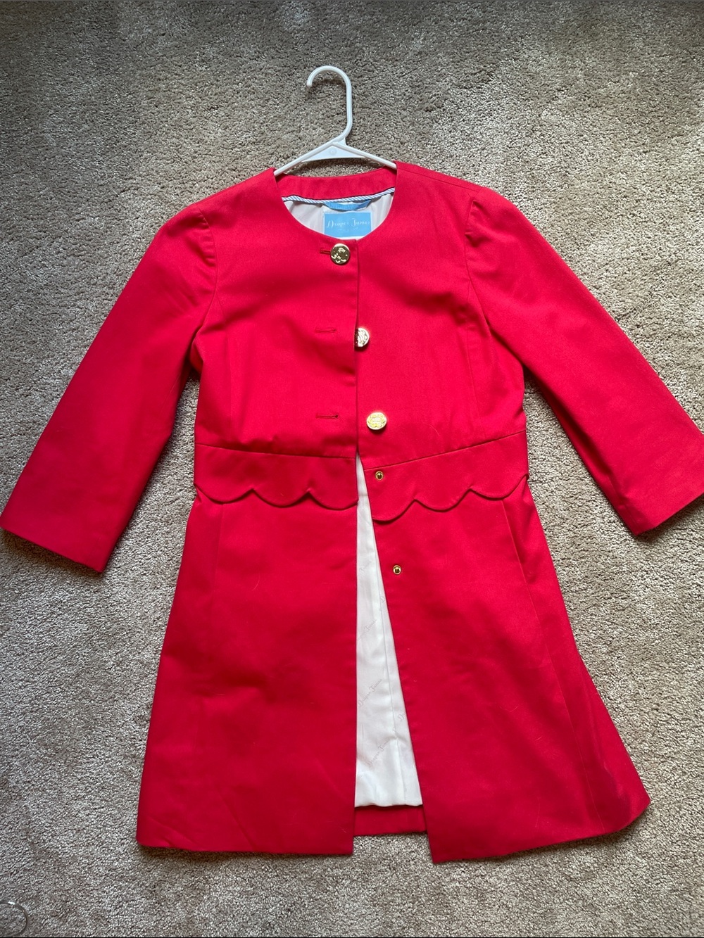 Red Scallop Trim Coat with Gold Buttons